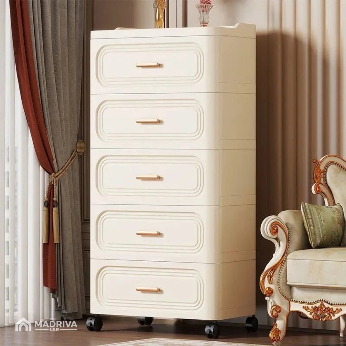 Gaveteiro Portátil Multifuncional c/ Rodinhas + BRINDE: Cesto De Roupa em Bambu - COMPRE 1 LEVE 2