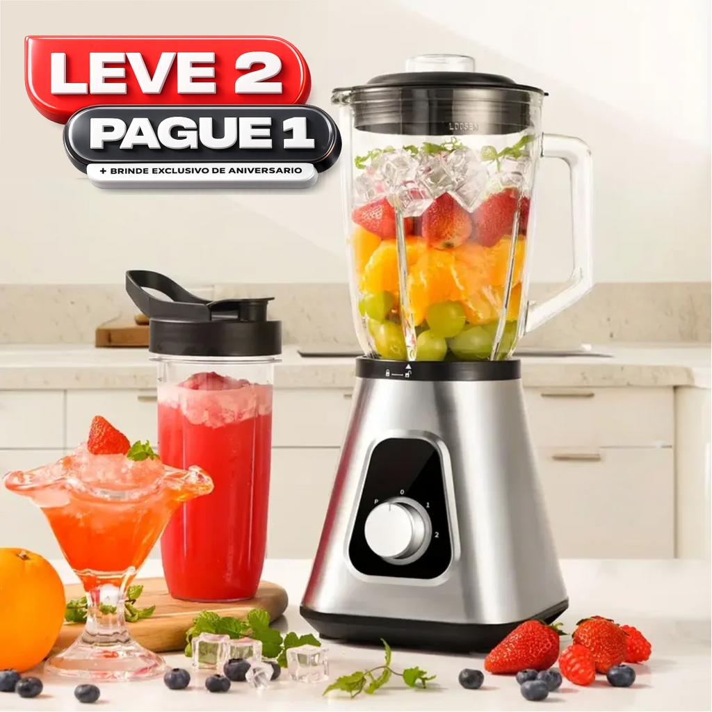 Liquidificador Multiuso Lumax Com 2 Jarras de Vidro + BRINDE: Porta Tempero Vertical 16 Potes - COMPRE 1 LEVE 2