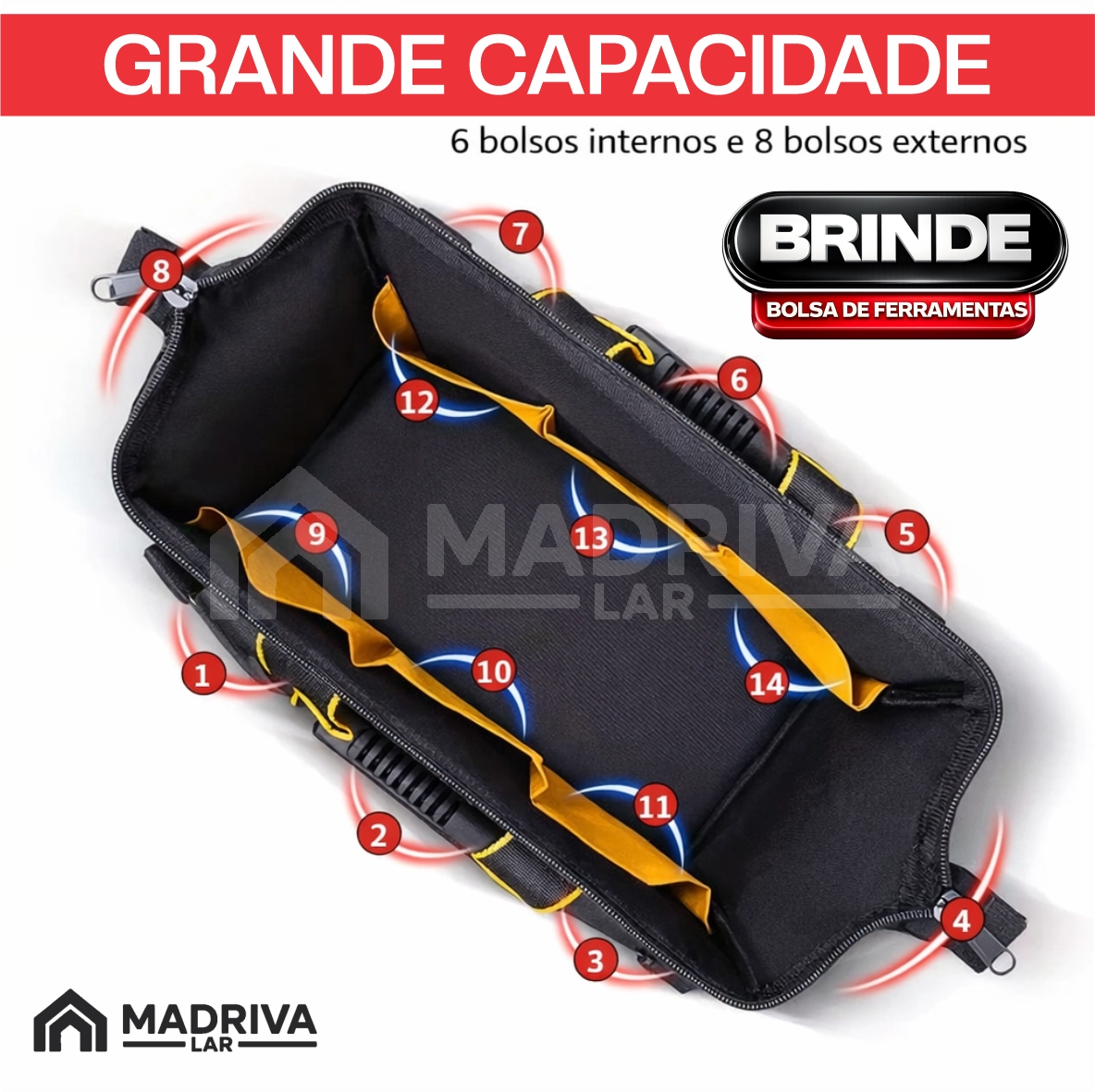 Motosserra Elétrica Portátil Com 4 Baterias 21v Bivolt + BRINDE: Bolsa de Ferramentas Multiuso - COMPRE 1 LEVE 2