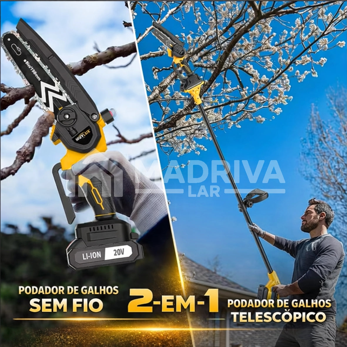 Motosserra Elétrica Portátil Com 4 Baterias 21v Bivolt + BRINDE: Bolsa de Ferramentas Multiuso - COMPRE 1 LEVE 2