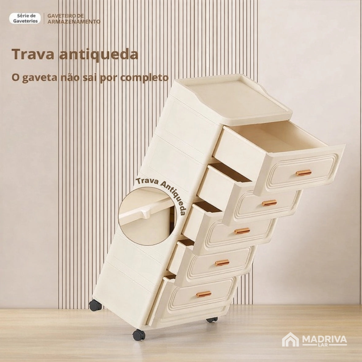 Gaveteiro Portátil Multifuncional c/ Rodinhas + BRINDE: Cesto De Roupa em Bambu - COMPRE 1 LEVE 2