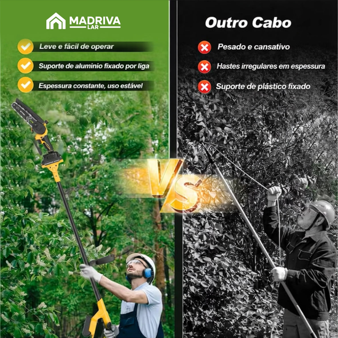 Motosserra Elétrica Portátil Com 4 Baterias 21v Bivolt + BRINDE: Bolsa de Ferramentas Multiuso - COMPRE 1 LEVE 2