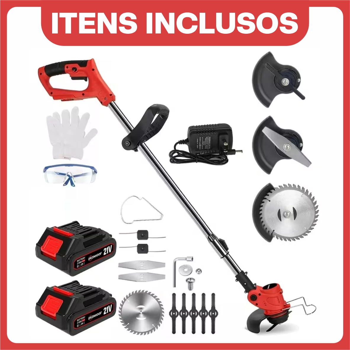 Roçadeira Elétrica TurboMax Multiuso 5 em 1 + BRINDE: 4 Baterias De Lítio 21 Volts - COMPRE 1 LEVE 2