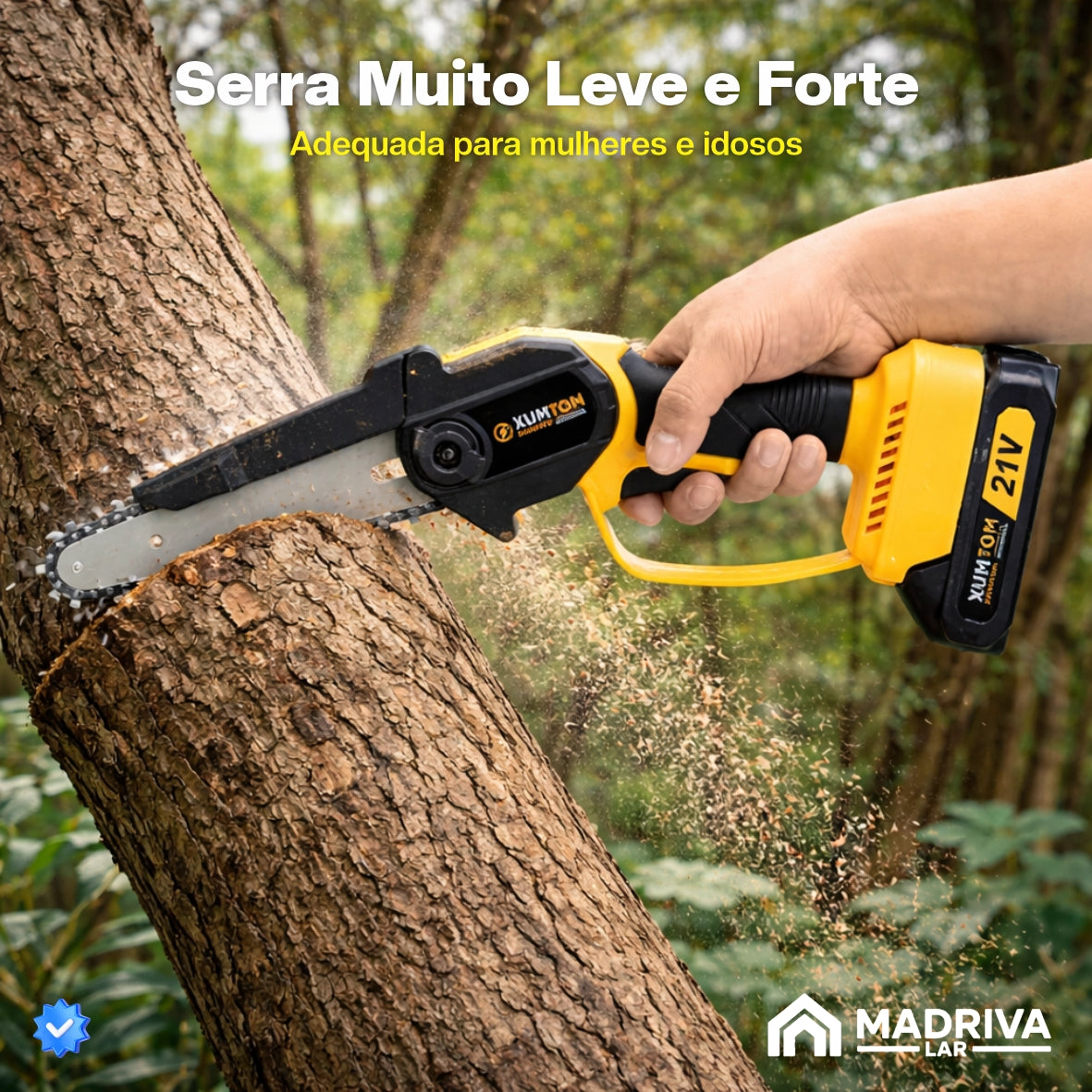 Motosserra Elétrica Portátil Com 4 Baterias 21v Bivolt + BRINDE: Bolsa de Ferramentas Multiuso - COMPRE 1 LEVE 2