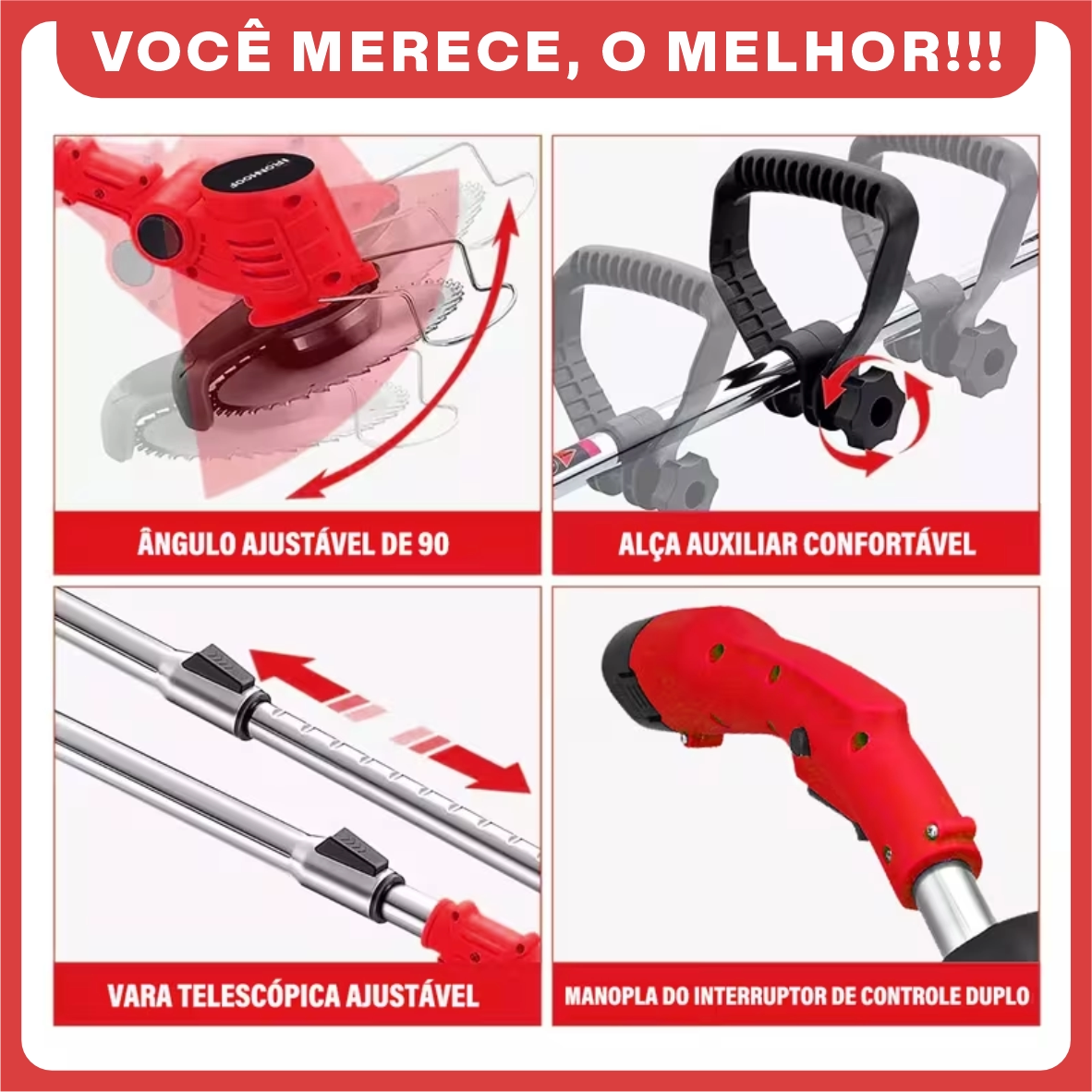 Roçadeira Elétrica TurboMax Multiuso 5 em 1 + BRINDE: 4 Baterias De Lítio 21 Volts - COMPRE 1 LEVE 2