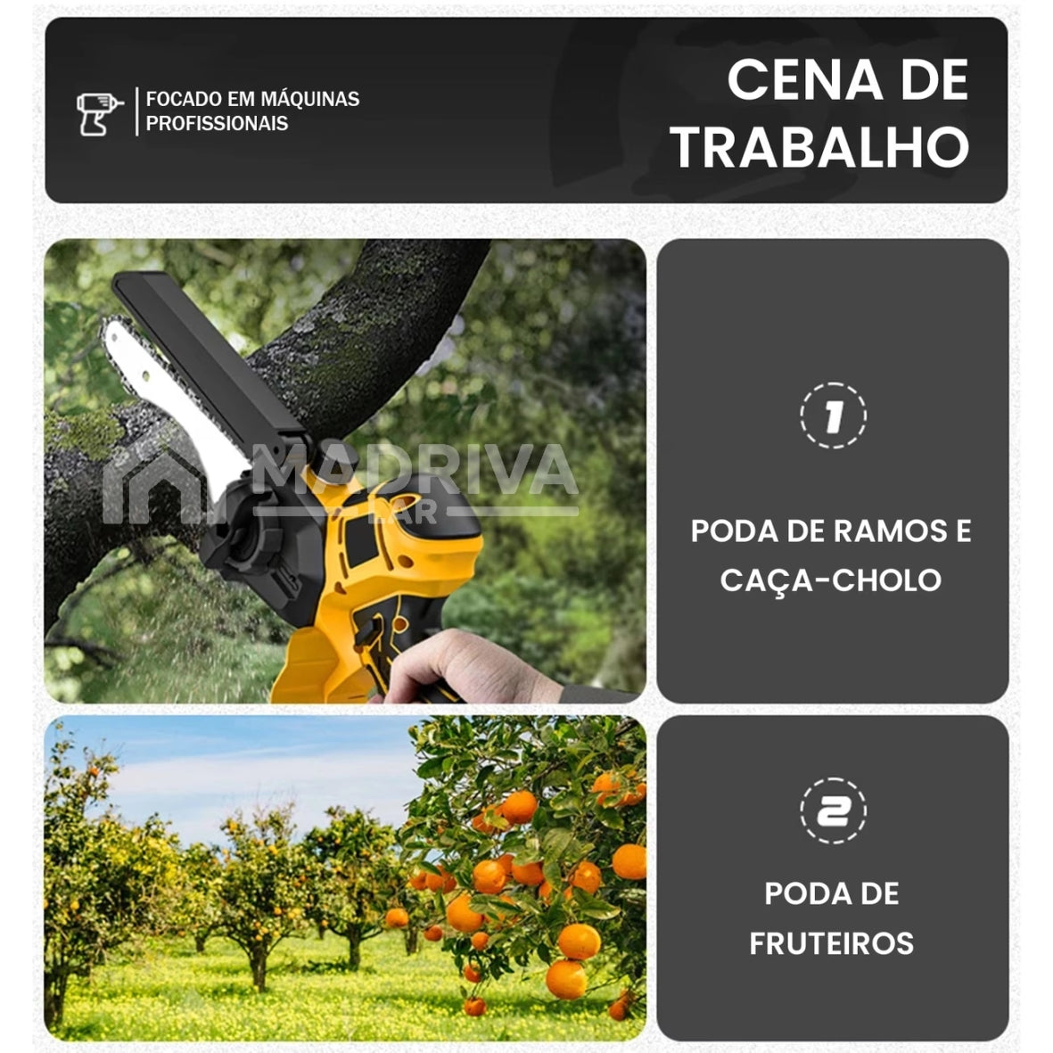 Motosserra Elétrica Portátil Com 4 Baterias 21v Bivolt + BRINDE: Bolsa de Ferramentas Multiuso - COMPRE 1 LEVE 2