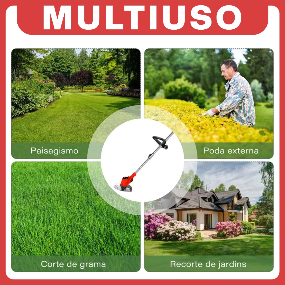 Roçadeira Elétrica TurboMax Multiuso 5 em 1 + BRINDE: 4 Baterias De Lítio 21 Volts - COMPRE 1 LEVE 2