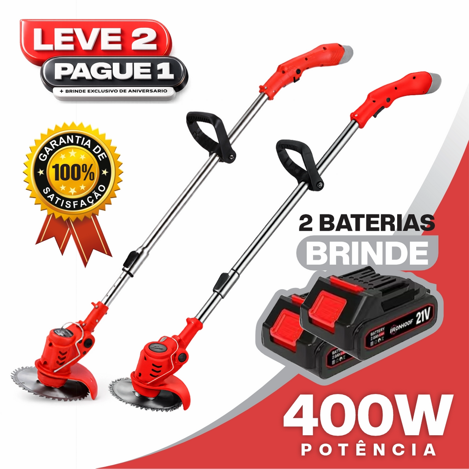 Roçadeira Elétrica TurboMax Multiuso 5 em 1 + BRINDE: 4 Baterias De Lítio 21 Volts - COMPRE 1 LEVE 2